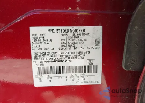 2017 Ford Edge Sport from USA, damaged, VIN 2FMPK4APXHBC51836